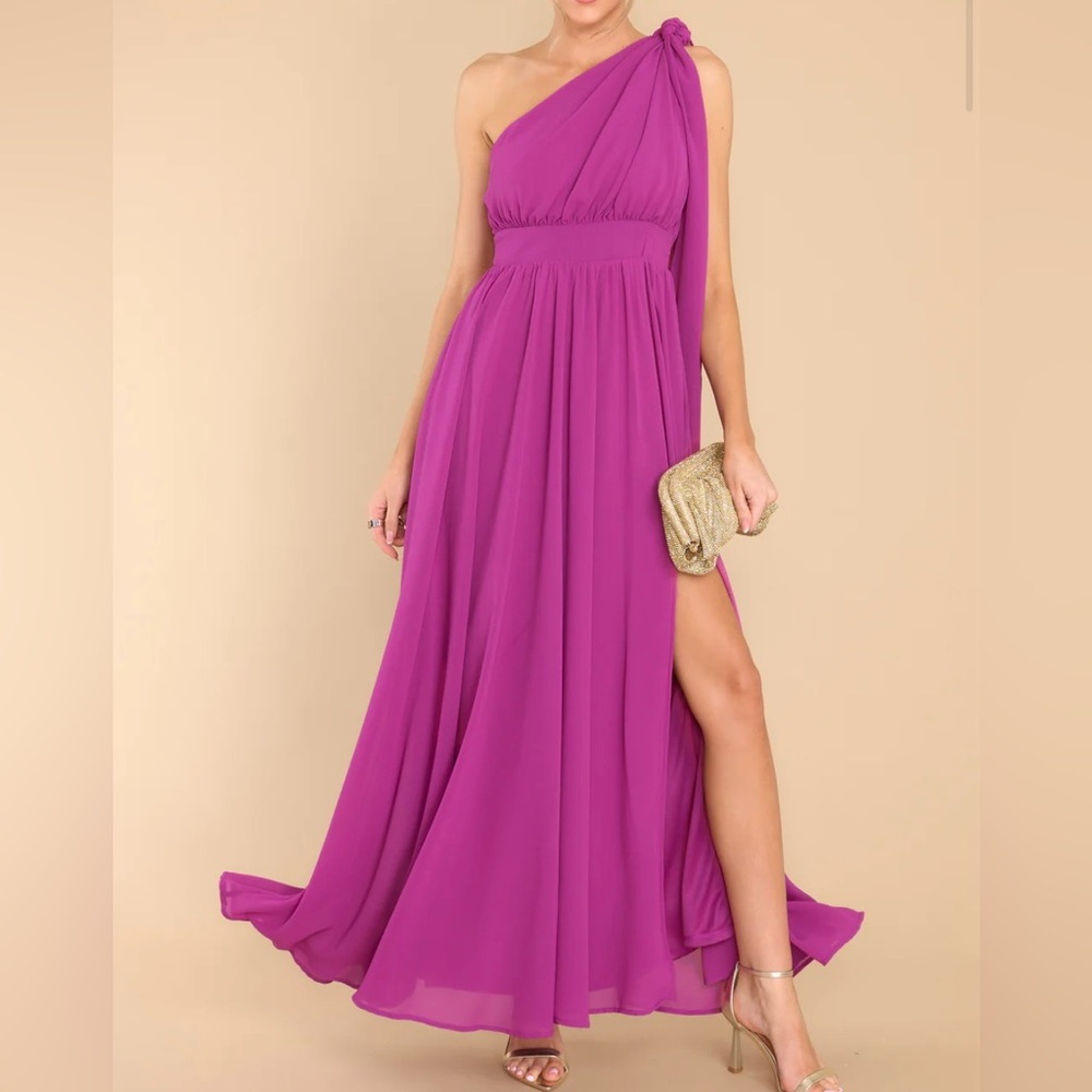 One Shoulder Magenta Gown